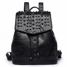 Load image into Gallery viewer, Black Rivet Backpack Litchi Grain Ladies Bagback