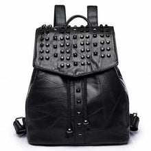 Load image into Gallery viewer, Black Rivet Backpack Litchi Grain Ladies Bagback